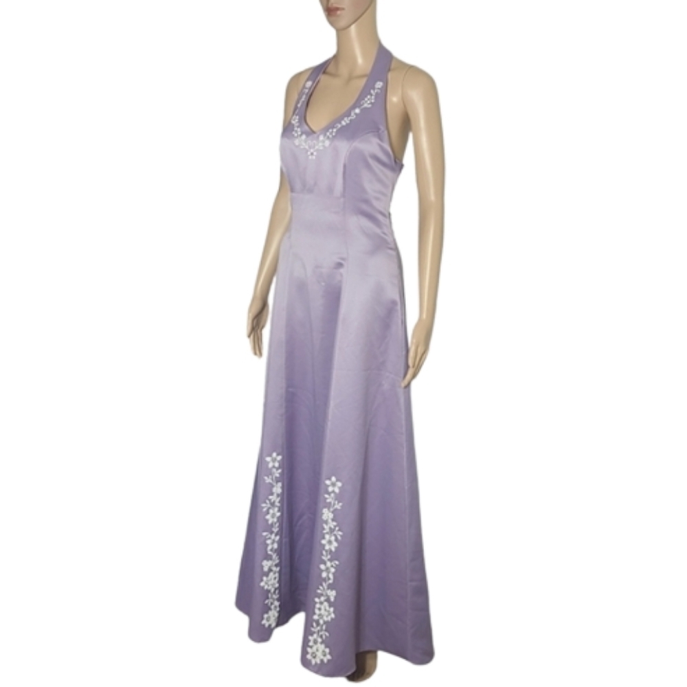 Vintage 90s Seasons Design Inc Lilac Silver Halter Prom Dress Embellished Size M - Picture 4 of 13
